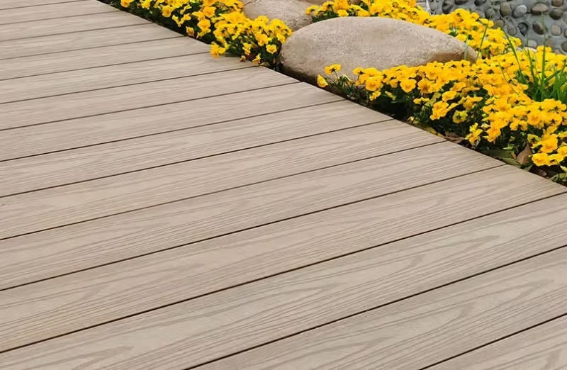 WPC Decking Board Golden Teak - Charcoal, Round Hollow Profile, Double-sided Woodgrain Texture