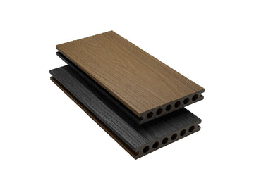 WPC Decking Board Golden Teak - Charcoal, Round Hollow Profile, Double-sided Woodgrain Texture