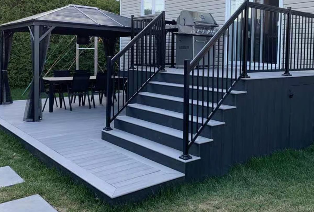 WPC Decking Board Golden Teak - Charcoal, Round Hollow Profile, Double-sided Woodgrain Texture